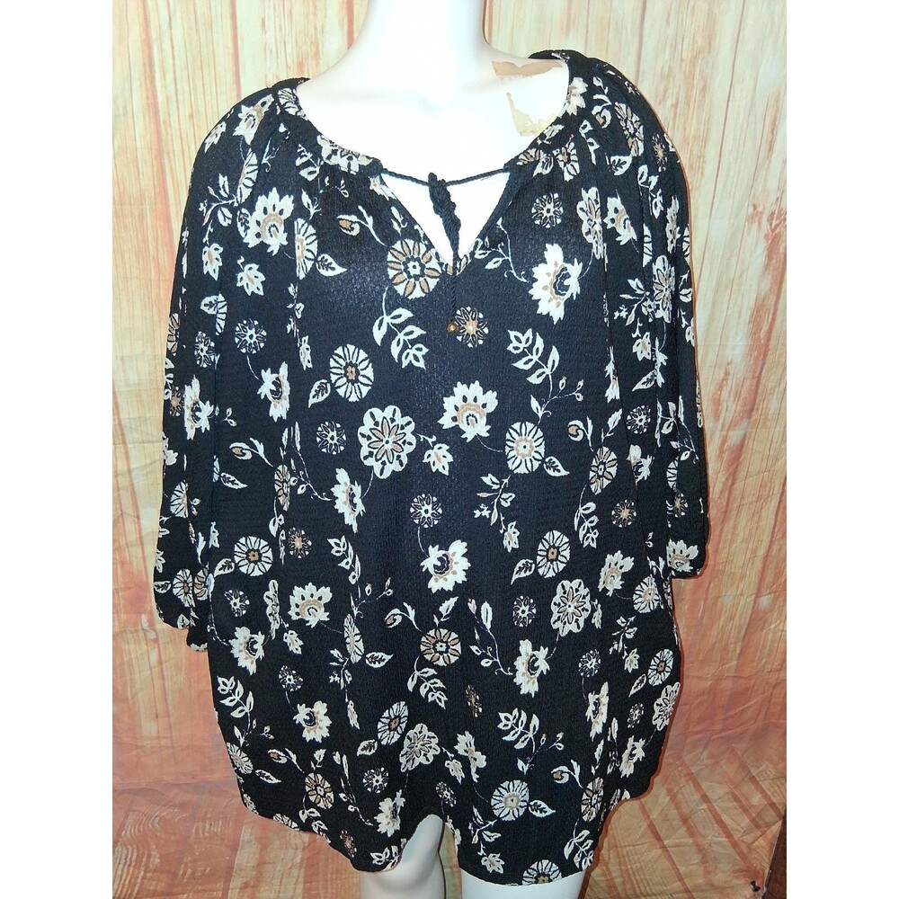 Croft & Barrow Multicolor Floral 3/4 Sleeve V-neck Blouse Sz 3X
